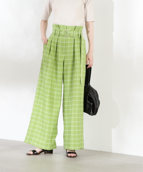 N.（N. Natural Beauty Basic）（エヌエヌナチュラルビューティーベーシック）の「◆ベルト付ハイウエストワイドパンツ（スラックス・レディース・ホワイト/ブラック系その他/グリーン系その他・MEDIUM）」の14枚目の写真