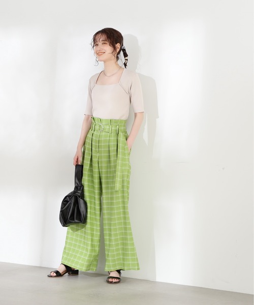 N.（N. Natural Beauty Basic）（エヌエヌナチュラルビューティーベーシック）の「◆ベルト付ハイウエストワイドパンツ（スラックス・レディース・ホワイト/ブラック系その他/グリーン系その他・MEDIUM）」の16枚目の写真