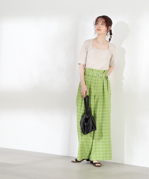 N.（N. Natural Beauty Basic）（エヌエヌナチュラルビューティーベーシック）の「◆ベルト付ハイウエストワイドパンツ（スラックス・レディース・ホワイト/ブラック系その他/グリーン系その他・MEDIUM）」の17枚目の写真