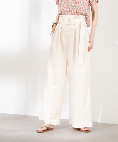 N.（N. Natural Beauty Basic）（エヌエヌナチュラルビューティーベーシック）の「◆ベルト付ハイウエストワイドパンツ（スラックス・レディース・ホワイト/ブラック系その他/グリーン系その他・MEDIUM）」の4枚目の写真