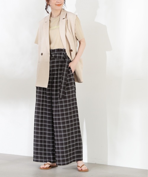 N.（N. Natural Beauty Basic）（エヌエヌナチュラルビューティーベーシック）の「◆ベルト付ハイウエストワイドパンツ（スラックス・レディース・ホワイト/ブラック系その他/グリーン系その他・MEDIUM）」の9枚目の写真