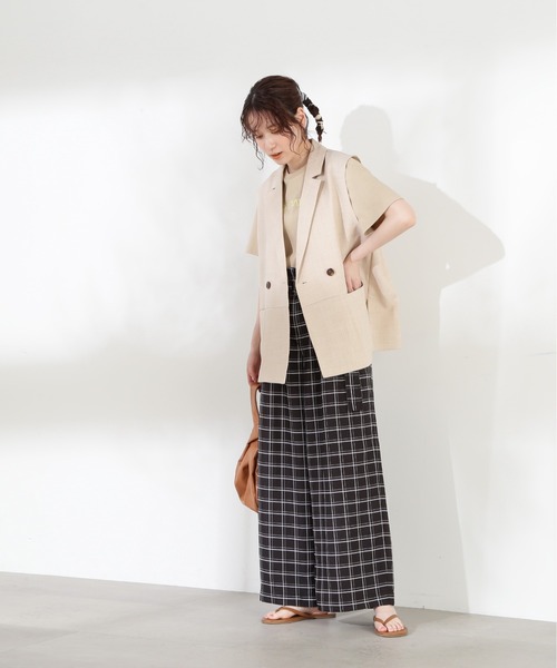 N.（N. Natural Beauty Basic）（エヌエヌナチュラルビューティーベーシック）の「◆ベルト付ハイウエストワイドパンツ（スラックス・レディース・ホワイト/ブラック系その他/グリーン系その他・MEDIUM）」の13枚目の写真