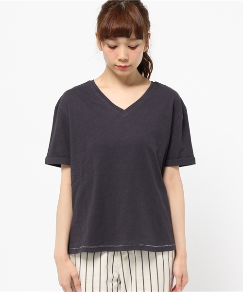 CIAOPANIC（チャオパニック）の「【Ciaopanic】　ジンバブエコットン天竺VネックTシャツ（Tシャツ/カットソー・レディース・ホワイト/ブラック・FREE）」の6枚目の写真