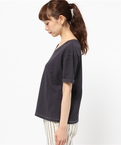 CIAOPANIC（チャオパニック）の「【Ciaopanic】　ジンバブエコットン天竺VネックTシャツ（Tシャツ/カットソー・レディース・ホワイト/ブラック・FREE）」の7枚目の写真