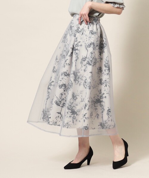 couture brooch（クチュールブローチ）の「◆【SS-LL/甘すぎない、大人フェミニン】オーガンジーフラワーレイヤードスカート（スカート・レディース・ライトグレー/ブラック・40/38/42/36/34）」の11枚目の写真