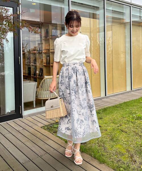 couture brooch（クチュールブローチ）の「◆【SS-LL/甘すぎない、大人フェミニン】オーガンジーフラワーレイヤードスカート（スカート・レディース・ライトグレー/ブラック・40/38/42/36/34）」の13枚目の写真