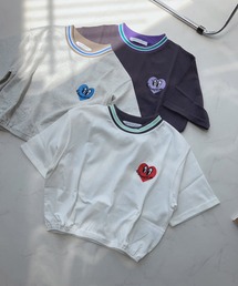 AS KNOW AS plus | 〇ラインリブ ハート刺繍ショート丈Tシャツ(Tシャツ/カットソー)