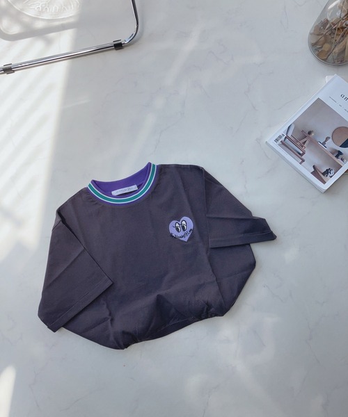 AS KNOW AS plus(アズノゥアズプラス)の「〇ラインリブ ハート刺繍ショート丈Tシャツ(Tシャツ/カットソー・レディース・オフホワイト/スミクロ/オートミール・FREE)」の3枚目の写真