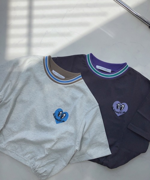 AS KNOW AS plus(アズノゥアズプラス)の「〇ラインリブ ハート刺繍ショート丈Tシャツ(Tシャツ/カットソー・レディース・オフホワイト/スミクロ/オートミール・FREE)」の7枚目の写真