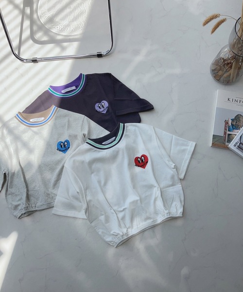 AS KNOW AS plus(アズノゥアズプラス)の「〇ラインリブ ハート刺繍ショート丈Tシャツ(Tシャツ/カットソー・レディース・オフホワイト/スミクロ/オートミール・FREE)」の13枚目の写真