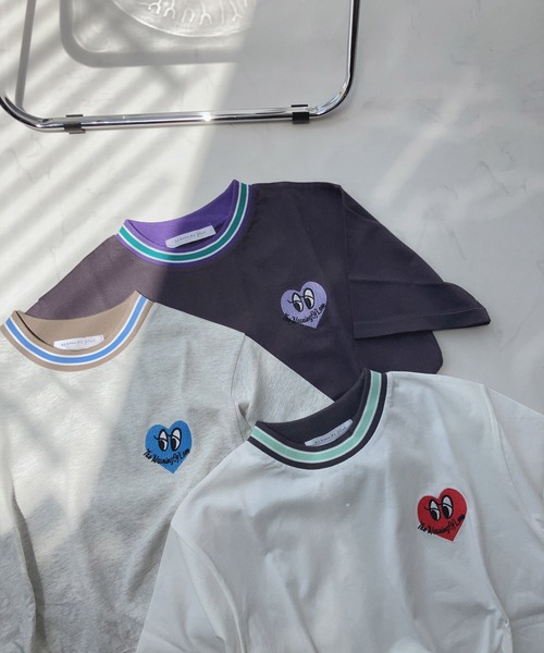 AS KNOW AS plus(アズノゥアズプラス)の「〇ラインリブ ハート刺繍ショート丈Tシャツ(Tシャツ/カットソー・レディース・オフホワイト/スミクロ/オートミール・FREE)」の12枚目の写真