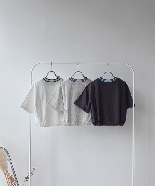 AS KNOW AS plus(アズノゥアズプラス)の「〇ラインリブ ハート刺繍ショート丈Tシャツ(Tシャツ/カットソー・レディース・オフホワイト/スミクロ/オートミール・FREE)」の5枚目の写真