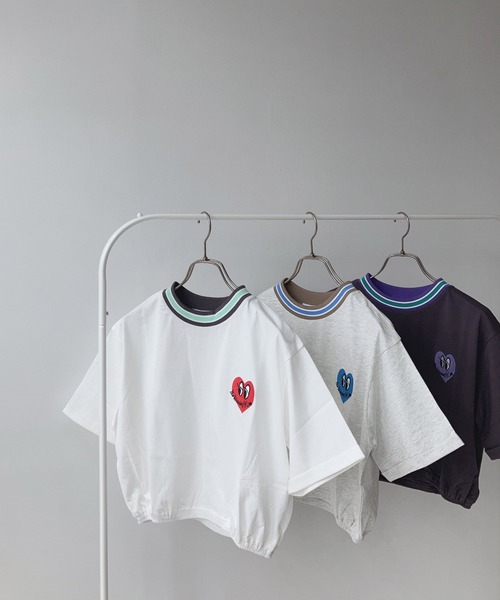 AS KNOW AS plus(アズノゥアズプラス)の「〇ラインリブ ハート刺繍ショート丈Tシャツ(Tシャツ/カットソー・レディース・オフホワイト/スミクロ/オートミール・FREE)」の8枚目の写真