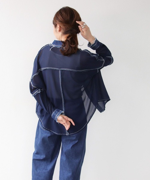 セピカ dollupoops デニムシアーシャツ　ネイビー Cepica（セピカ）の「デニム×シアーシャツ @（シャツ/ブラウス