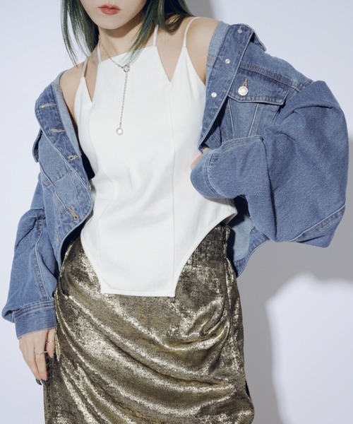 Ezick（エジック）の「Back sheer jagged ホルターネックキャミソール（キャミソール・レディース・ホワイト/グリーン/ブラック/ネイビー・FREE）」の9枚目の写真