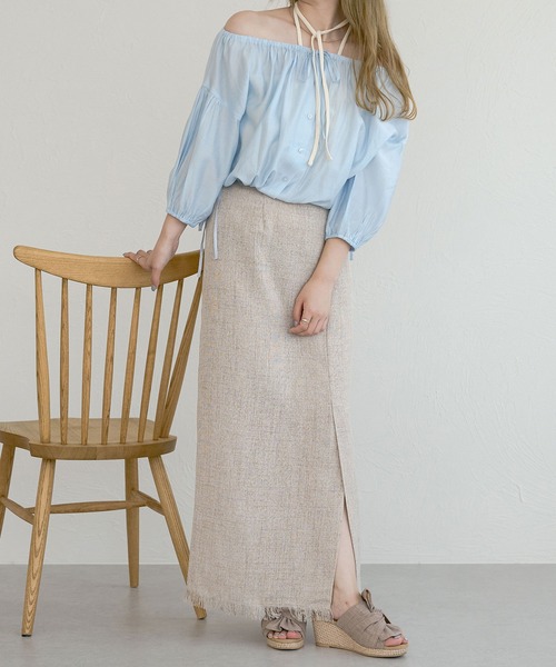 Ambre Ciel（アンブルシエル）の「2wayギャザーリボンブラウス／WEB/EC限定商品（シャツ/ブラウス・レディース・ブルー/オフホワイト・FREE）」の8枚目の写真