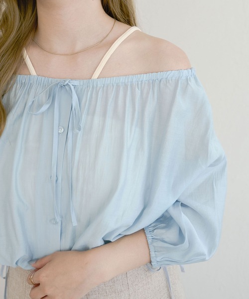 Ambre Ciel（アンブルシエル）の「2wayギャザーリボンブラウス／WEB/EC限定商品（シャツ/ブラウス・レディース・ブルー/オフホワイト・FREE）」の16枚目の写真