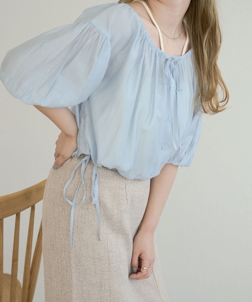 Ambre Ciel（アンブルシエル）の「2wayギャザーリボンブラウス／WEB/EC限定商品（シャツ/ブラウス・レディース・ブルー/オフホワイト・FREE）」の9枚目の写真