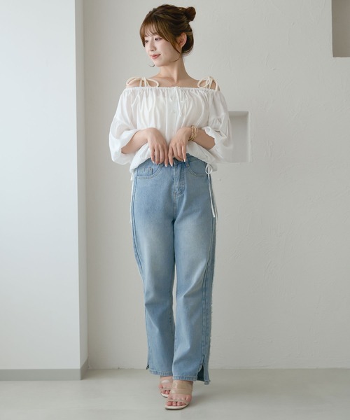 Ambre Ciel（アンブルシエル）の「2wayギャザーリボンブラウス／WEB/EC限定商品（シャツ/ブラウス・レディース・ブルー/オフホワイト・FREE）」の13枚目の写真