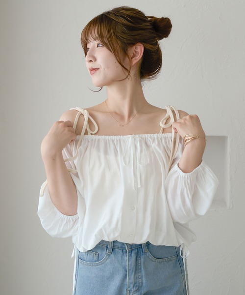 Ambre Ciel（アンブルシエル）の「2wayギャザーリボンブラウス／WEB/EC限定商品（シャツ/ブラウス・レディース・ブルー/オフホワイト・FREE）」の15枚目の写真