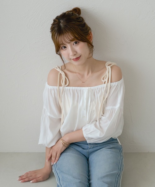 Ambre Ciel（アンブルシエル）の「2wayギャザーリボンブラウス／WEB/EC限定商品（シャツ/ブラウス・レディース・ブルー/オフホワイト・FREE）」の7枚目の写真