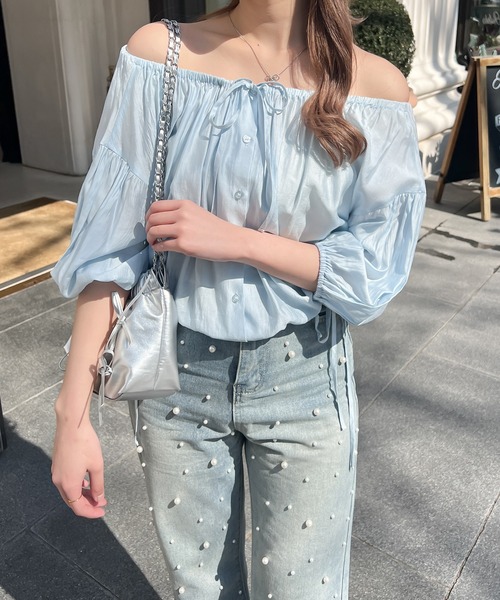 Ambre Ciel（アンブルシエル）の「2wayギャザーリボンブラウス／WEB/EC限定商品（シャツ/ブラウス・レディース・ブルー/オフホワイト・FREE）」の20枚目の写真