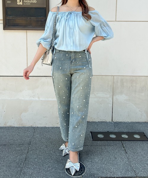 Ambre Ciel（アンブルシエル）の「2wayギャザーリボンブラウス／WEB/EC限定商品（シャツ/ブラウス・レディース・ブルー/オフホワイト・FREE）」の21枚目の写真