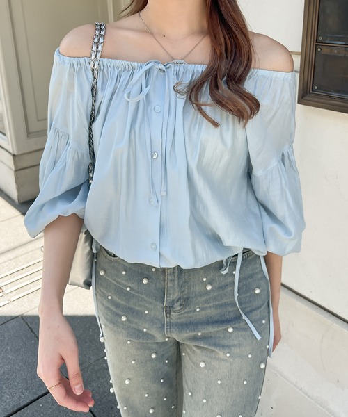 Ambre Ciel（アンブルシエル）の「2wayギャザーリボンブラウス／WEB/EC限定商品（シャツ/ブラウス・レディース・ブルー/オフホワイト・FREE）」の22枚目の写真