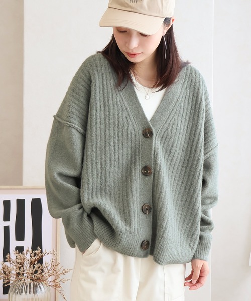 Social GIRL（ソーシャルガール）の「フロントリブカーディガン（カーディガン/ボレロ・レディース・グリーン/チャコール/グレイッシュベージュ/パープル・FREE）」の3枚目の写真