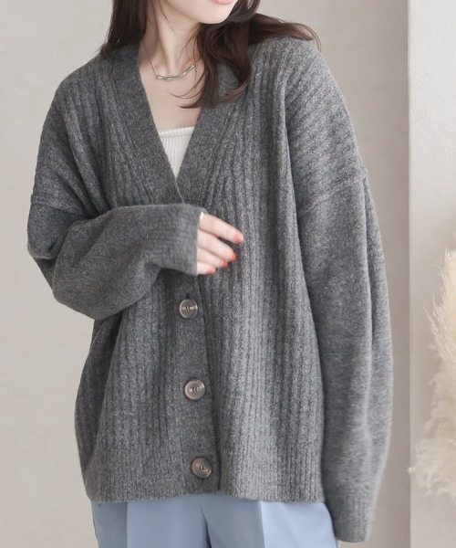 Social GIRL（ソーシャルガール）の「フロントリブカーディガン（カーディガン/ボレロ・レディース・グリーン/チャコール/グレイッシュベージュ/パープル・FREE）」の2枚目の写真