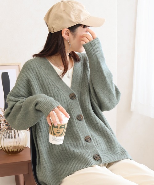 Social GIRL（ソーシャルガール）の「フロントリブカーディガン（カーディガン/ボレロ・レディース・グリーン/チャコール/グレイッシュベージュ/パープル・FREE）」の6枚目の写真