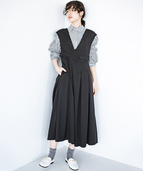 haco!（ハコ）の「3段階の魔法をかけた ホップステップジャンパースカート（ジャンパースカート・レディース・ベージュ/ブラック・LARGE/SMALL/X-LARGE/MEDIUM）」の3枚目の写真