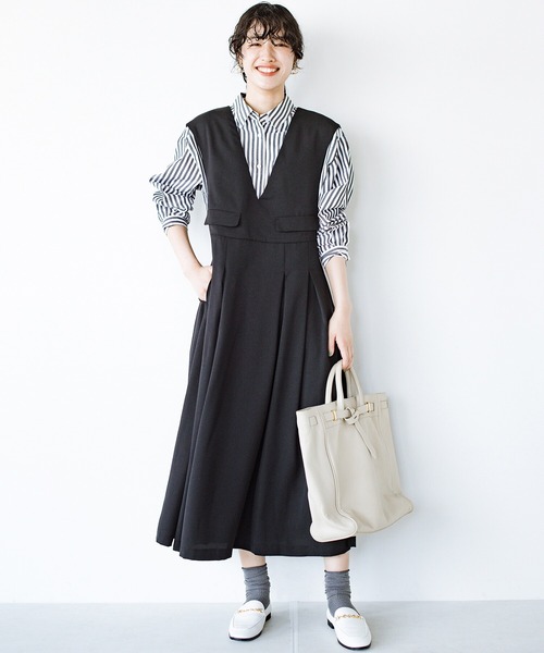 haco!（ハコ）の「3段階の魔法をかけた ホップステップジャンパースカート（ジャンパースカート・レディース・ベージュ/ブラック・LARGE/SMALL/X-LARGE/MEDIUM）」の7枚目の写真