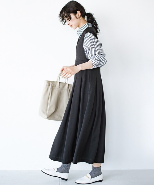 haco!（ハコ）の「3段階の魔法をかけた ホップステップジャンパースカート（ジャンパースカート・レディース・ベージュ/ブラック・LARGE/SMALL/X-LARGE/MEDIUM）」の10枚目の写真