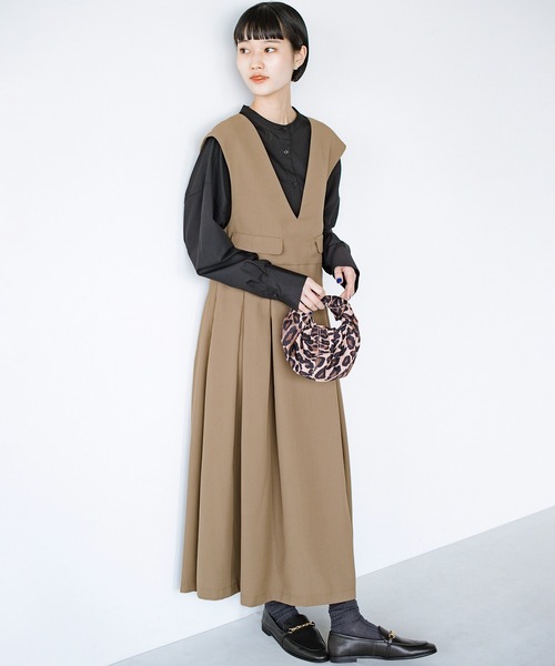 haco!（ハコ）の「3段階の魔法をかけた ホップステップジャンパースカート（ジャンパースカート・レディース・ベージュ/ブラック・LARGE/SMALL/X-LARGE/MEDIUM）」の21枚目の写真