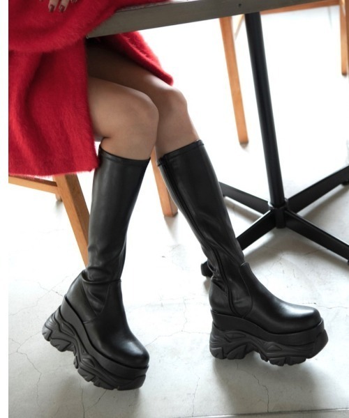 R&E】厚底ラバーStormストレッチロングブーツ（ブーツ）｜R&E（アール