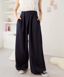 秋のコーデで大活躍♪ ウエストラップデザイン タックワイドパンツ