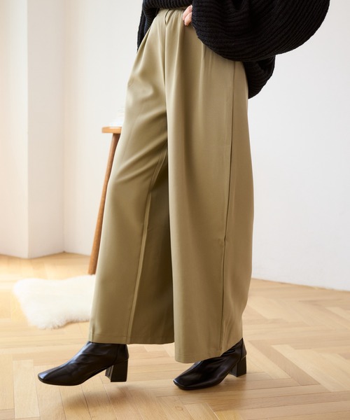Eclat one（エクラワン）の「秋のコーデで大活躍♪ ウエストラップデザイン タックワイドパンツ（その他パンツ・レディース・ネイビー/ブラック/グリーン/ベージュ・M/L）」の4枚目の写真