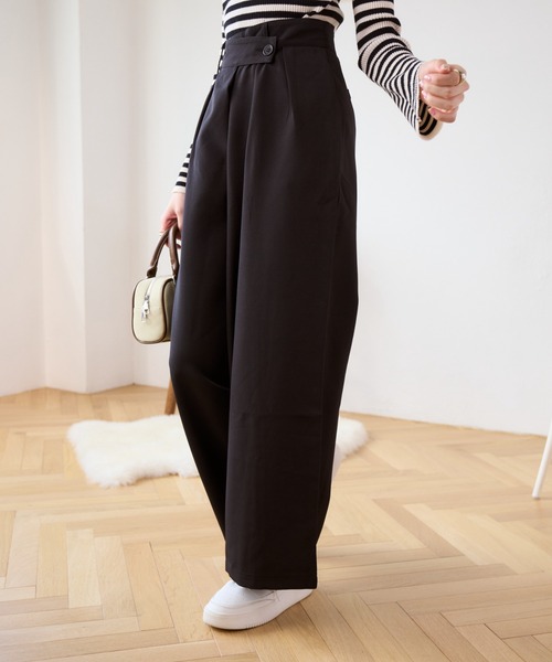 Eclat one（エクラワン）の「秋のコーデで大活躍♪ ウエストラップデザイン タックワイドパンツ（その他パンツ・レディース・ネイビー/ブラック/グリーン/ベージュ・M/L）」の5枚目の写真