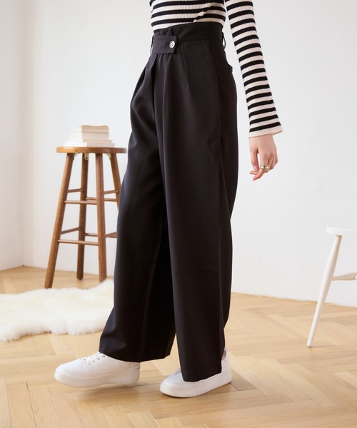 Eclat one（エクラワン）の「秋のコーデで大活躍♪ ウエストラップデザイン タックワイドパンツ（その他パンツ・レディース・ネイビー/ブラック/グリーン/ベージュ・M/L）」の6枚目の写真