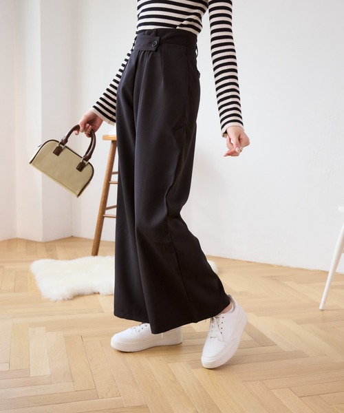 Eclat one（エクラワン）の「秋のコーデで大活躍♪ ウエストラップデザイン タックワイドパンツ（その他パンツ・レディース・ネイビー/ブラック/グリーン/ベージュ・M/L）」の7枚目の写真