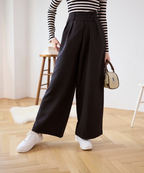 Eclat one（エクラワン）の「秋のコーデで大活躍♪ ウエストラップデザイン タックワイドパンツ（その他パンツ・レディース・ネイビー/ブラック/グリーン/ベージュ・M/L）」の8枚目の写真