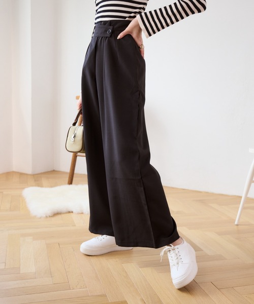 Eclat one（エクラワン）の「秋のコーデで大活躍♪ ウエストラップデザイン タックワイドパンツ（その他パンツ・レディース・ネイビー/ブラック/グリーン/ベージュ・M/L）」の9枚目の写真