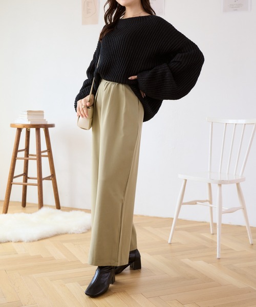 Eclat one（エクラワン）の「秋のコーデで大活躍♪ ウエストラップデザイン タックワイドパンツ（その他パンツ・レディース・ネイビー/ブラック/グリーン/ベージュ・M/L）」の19枚目の写真