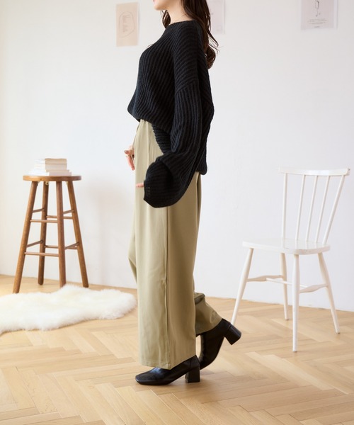 Eclat one（エクラワン）の「秋のコーデで大活躍♪ ウエストラップデザイン タックワイドパンツ（その他パンツ・レディース・ネイビー/ブラック/グリーン/ベージュ・M/L）」の20枚目の写真