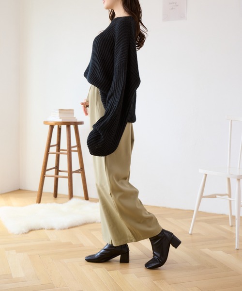 Eclat one（エクラワン）の「秋のコーデで大活躍♪ ウエストラップデザイン タックワイドパンツ（その他パンツ・レディース・ネイビー/ブラック/グリーン/ベージュ・M/L）」の21枚目の写真