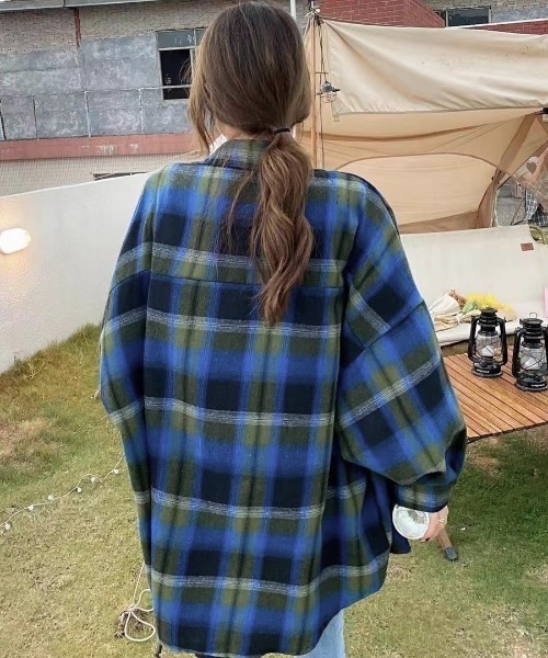 LADY LIKE（レディライク）の「ドットボタンチェックネルシャツ（シャツ/ブラウス・レディース・オレンジ/ネイビー/ベージュ・M）」の5枚目の写真