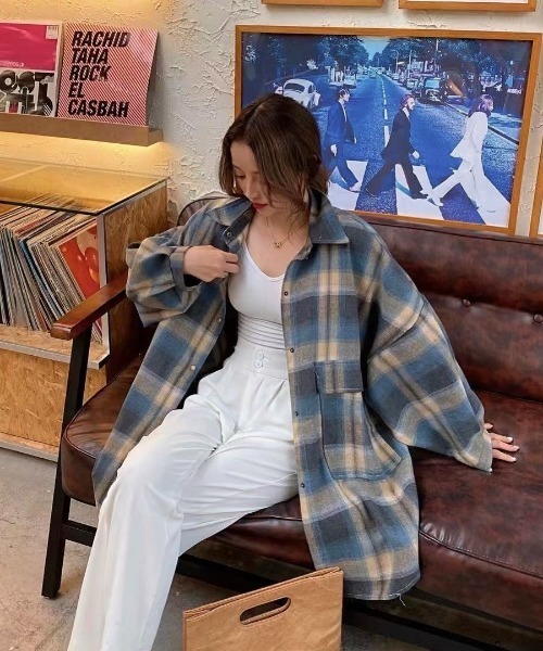 LADY LIKE（レディライク）の「ドットボタンチェックネルシャツ（シャツ/ブラウス・レディース・オレンジ/ネイビー/ベージュ・M）」の7枚目の写真