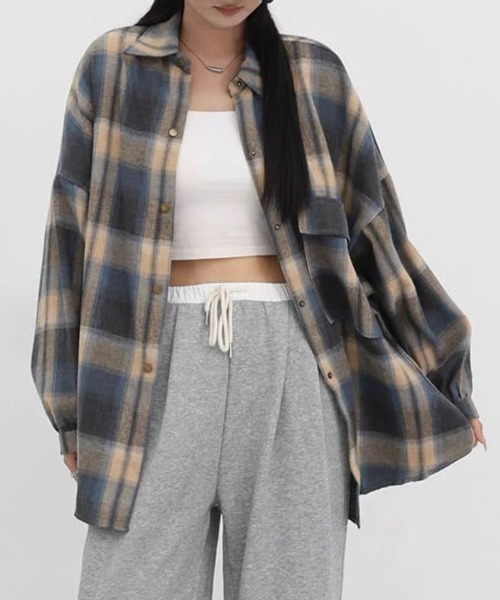 セール】ドットボタンチェックネルシャツ（シャツ/ブラウス）｜LADY