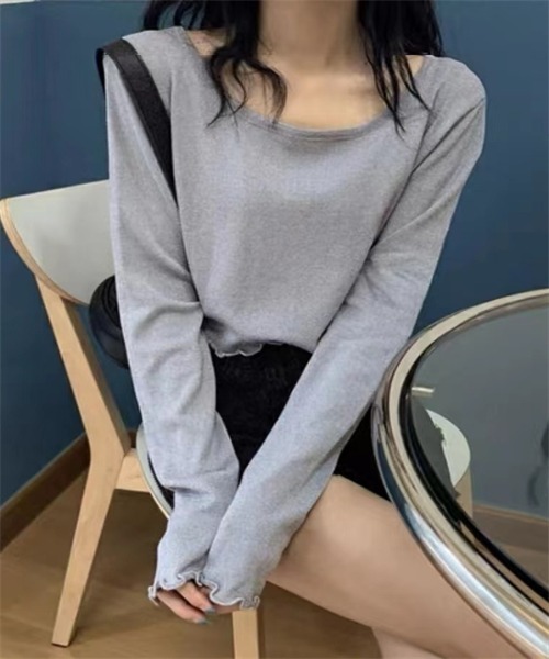 Dream garden(ドリームガーデン)の「ショート丈長袖Tシャツ(Tシャツ/カットソー・レディース・パープル/ライトグリーン/グレー/杢グレー/ブラック/ブルー・L/M)」の4枚目の写真